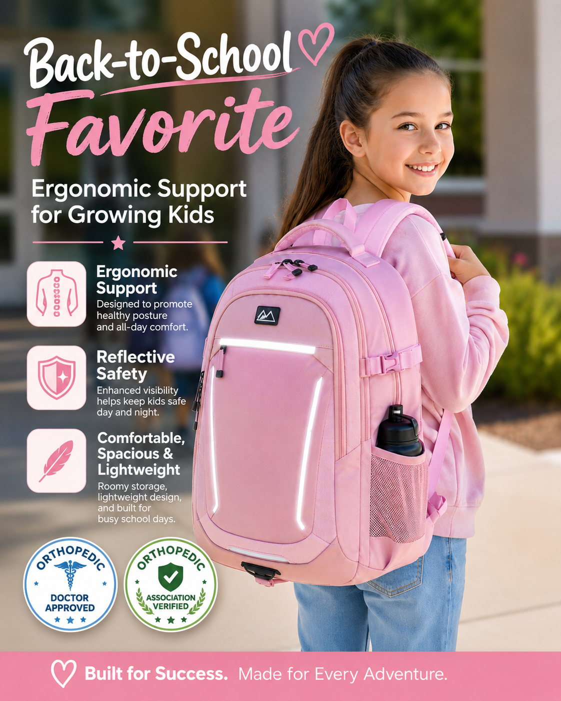 ๐ฅ๐ฅ Ergonomic Spine Support Backpack for Students โ Lightweight, Reflective & Back-Friendly Design