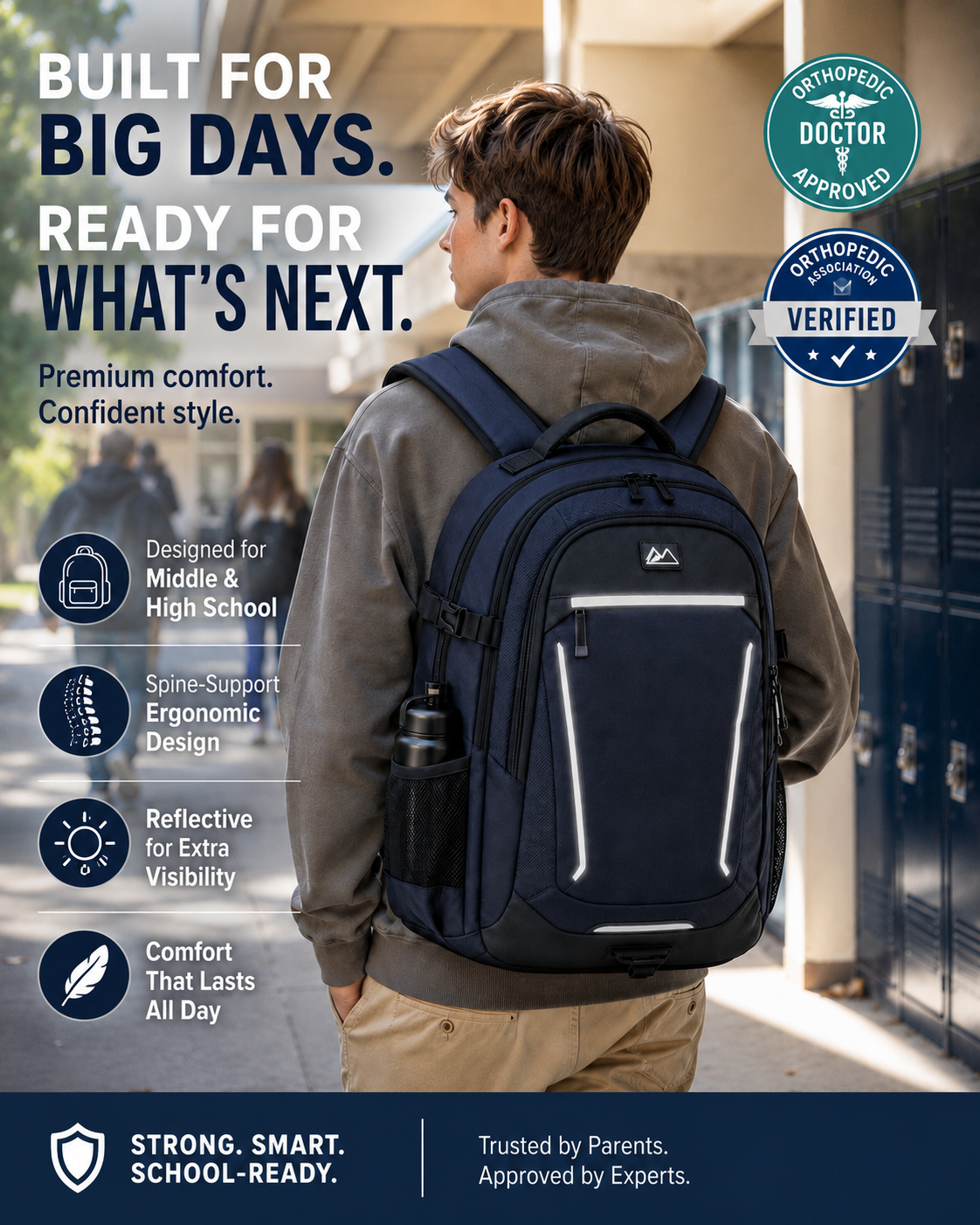 Backpack strap and support-system details