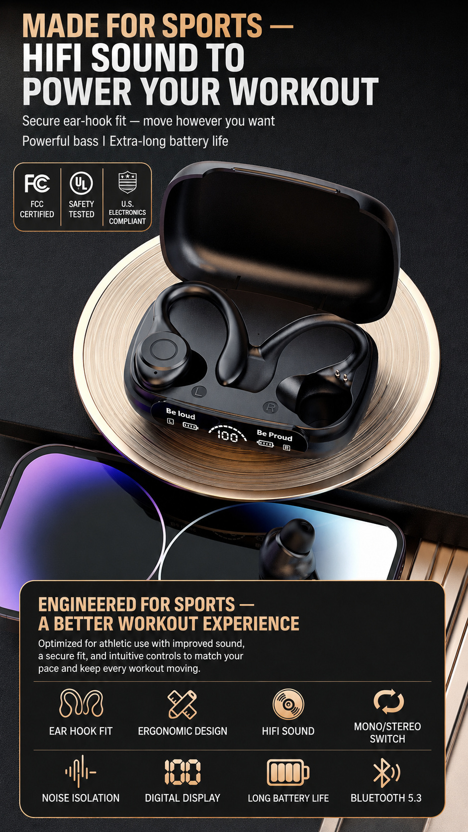 🔥 Today Only: 🔥 New Bluetooth 5.3 Sport Earbuds – Secure Ear Hook, Deep Bass & 220H Charging Case