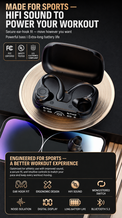 🔥 Today Only: 🔥 New Bluetooth 5.3 Sport Earbuds – Secure Ear Hook, Deep Bass & 220H Charging Case