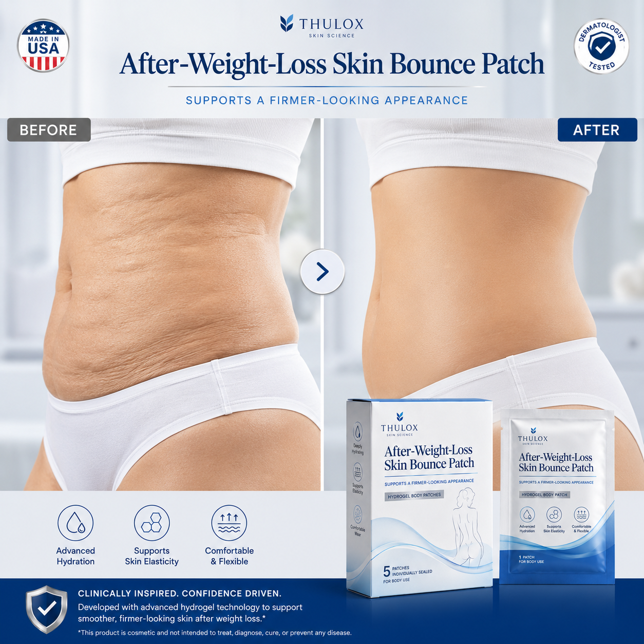 Thulox nano microneedle patch for aging crepey skin and post weight loss skin