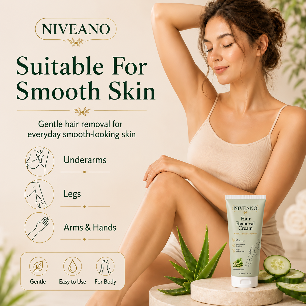NIVEANO™ Natural Gentle Hair Removal Cream | For Women & Men, Sensitive Skin