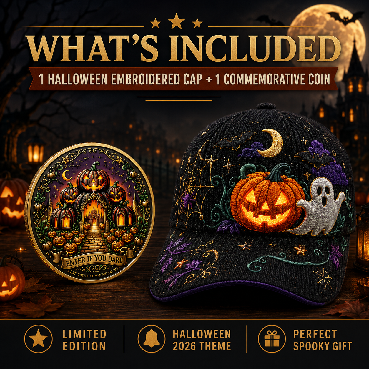 🎃 LIMITED EDITION Halloween Embroidered Cap + FREE Collector Coin | Save 45% Today – Spooky Season Must-Have!