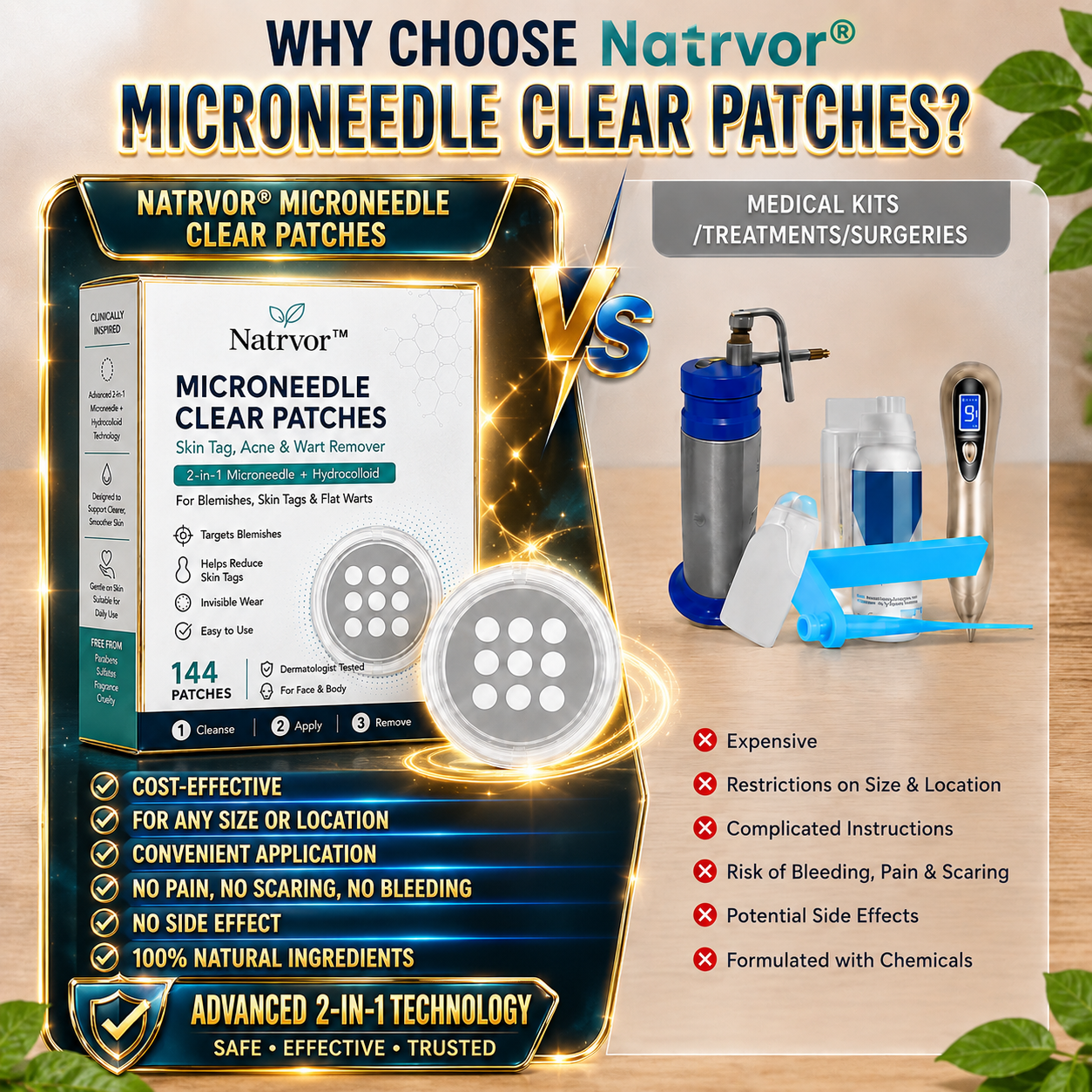 ✨Natrvor®2-in-1 Microneedle & Hydrocolloid Patch🍀| Removes Raised Moles, Acne, Flat Warts & Skin Tags | Helps Improve Wrinkles, Scars & Blemishes | Invisible Patches for Face & Body