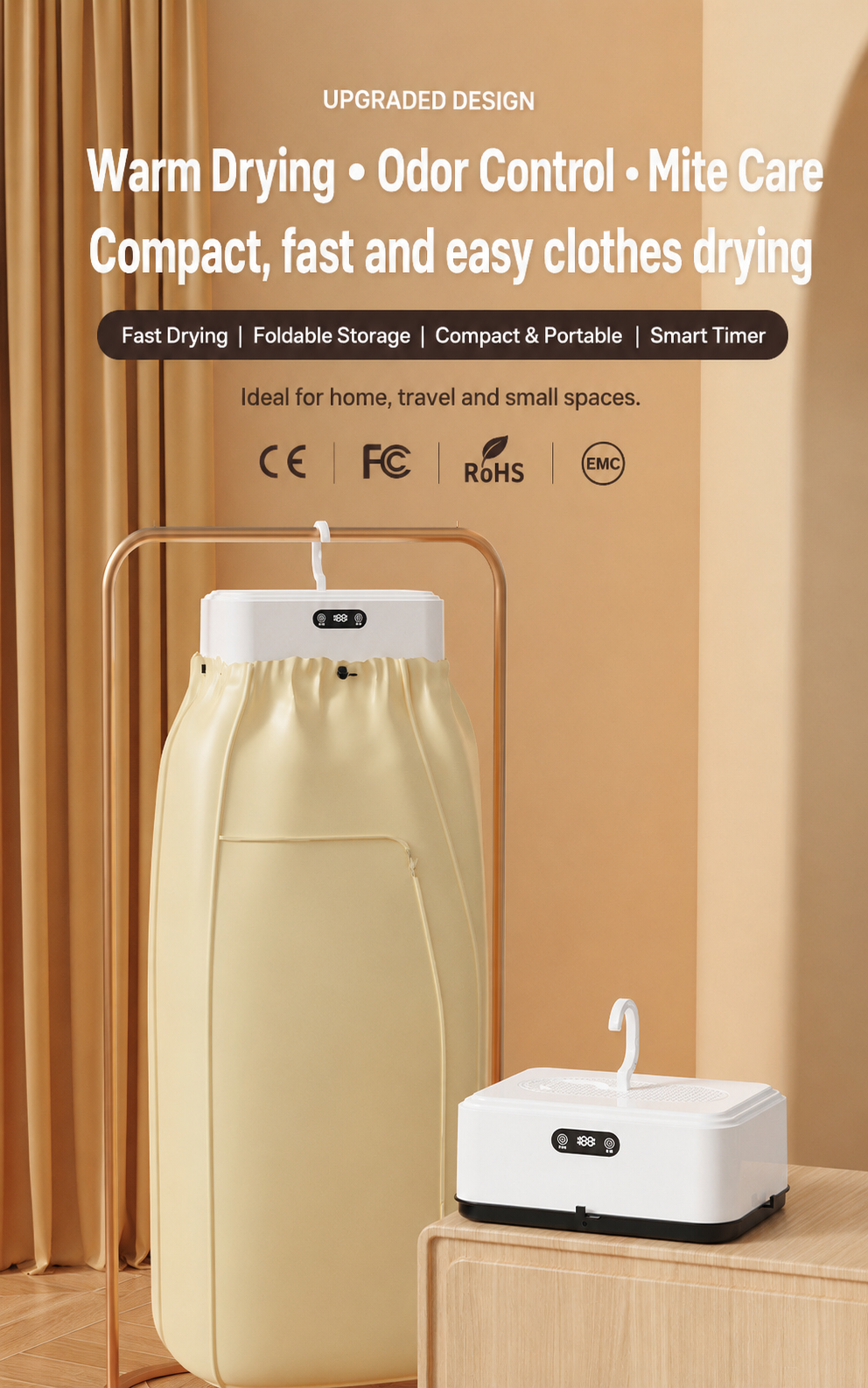 🔥🔥 70°C High-Heat Portable Clothes Dryer – Fast Drying, Odor Removal, Bacteria & Mite Care