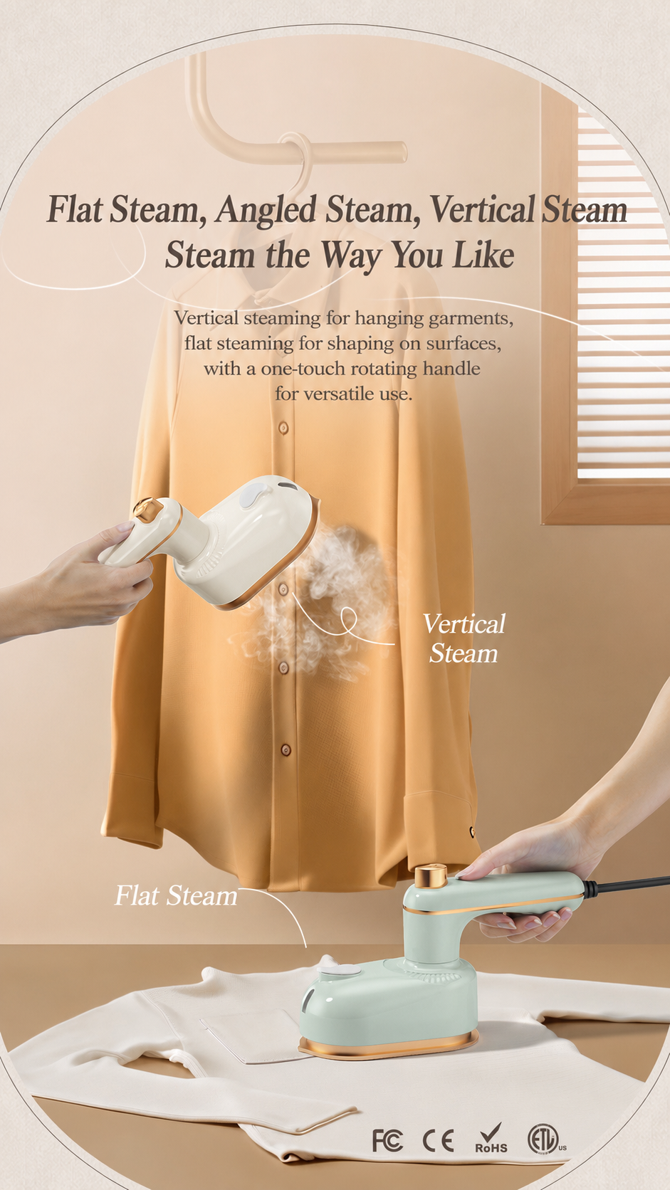 Vertical and flat garment steaming