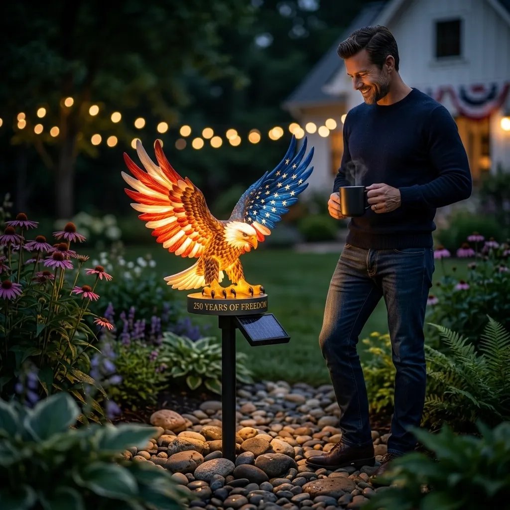 Meaningful patriotic eagle garden light