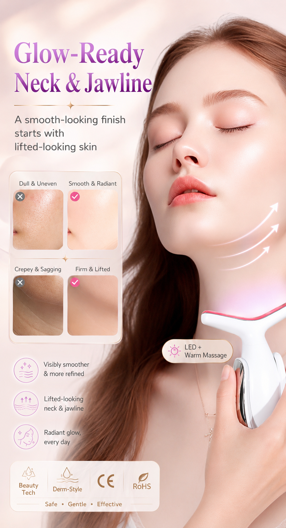 Woman using neck beauty device