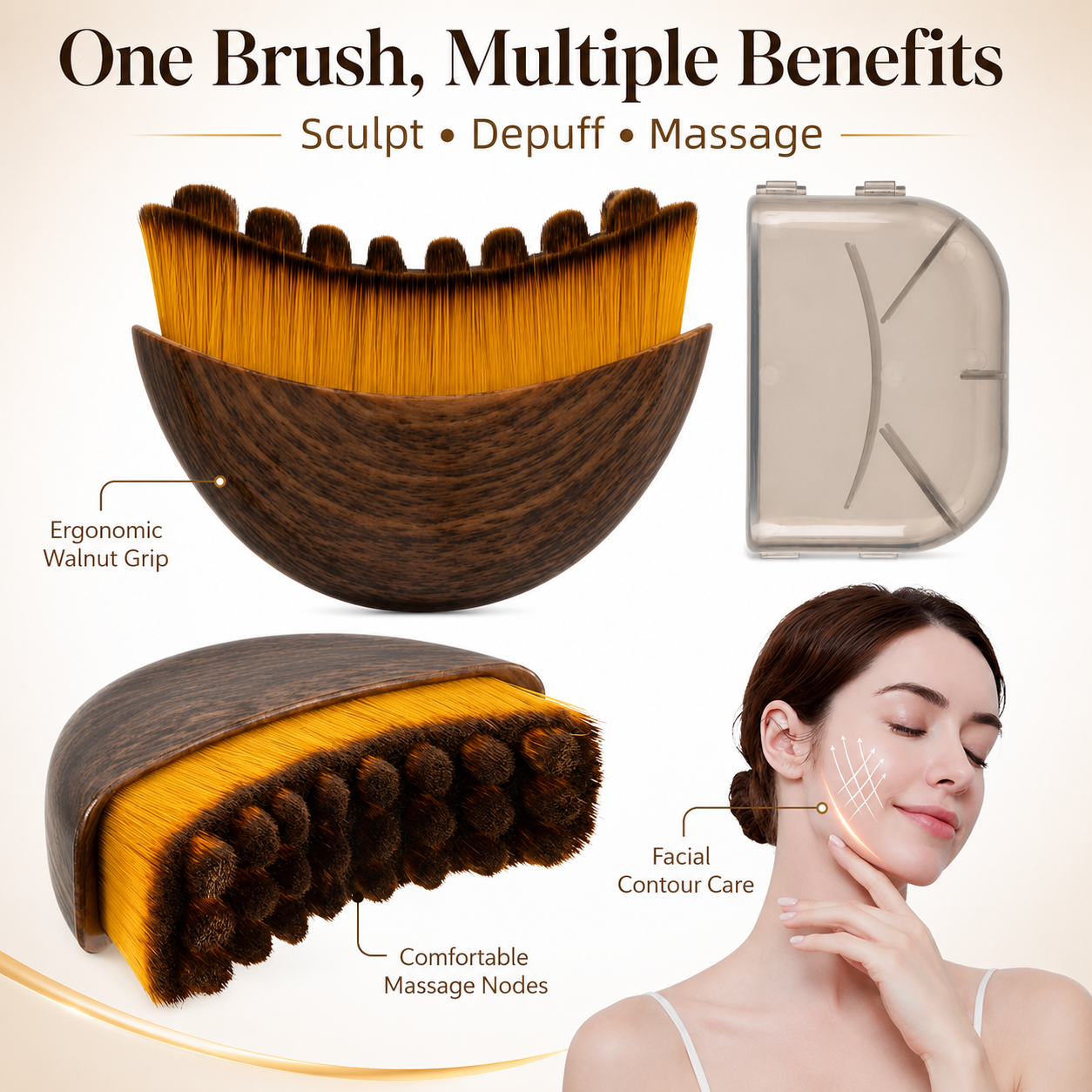 ✨ Sculpt • Smooth • Refresh Your Natural Beauty. LymphaticContour™ Luxury Walnut Face Sculpting Brush