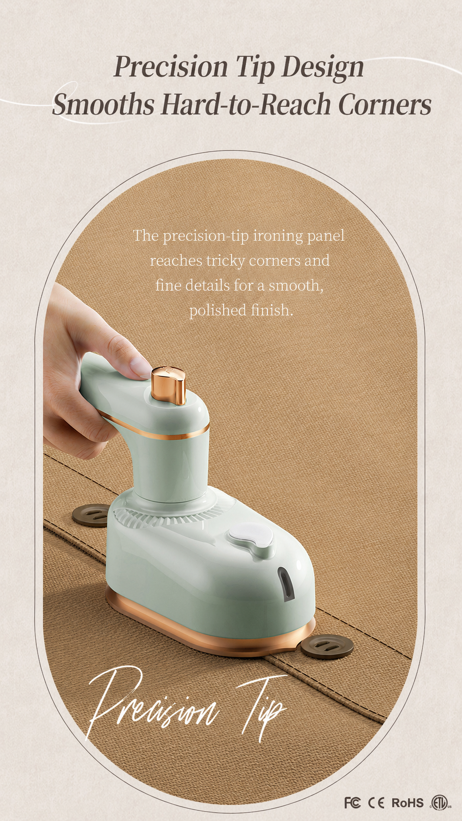 Precision tip garment steamer