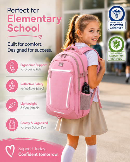 🔥🔥 Ergonomic Spine Support Backpack for Students – Lightweight, Reflective & Back-Friendly Design
