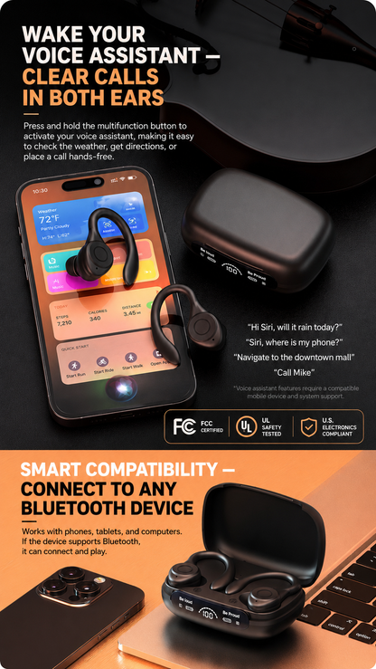 🔥 Today Only: 🔥 New Bluetooth 5.3 Sport Earbuds – Secure Ear Hook, Deep Bass & 220H Charging Case
