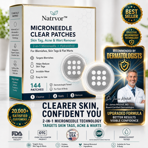 ✨Natrvor®2-in-1 Microneedle & Hydrocolloid Patch🍀| Removes Raised Moles, Acne, Flat Warts & Skin Tags | Helps Improve Wrinkles, Scars & Blemishes | Invisible Patches for Face & Body