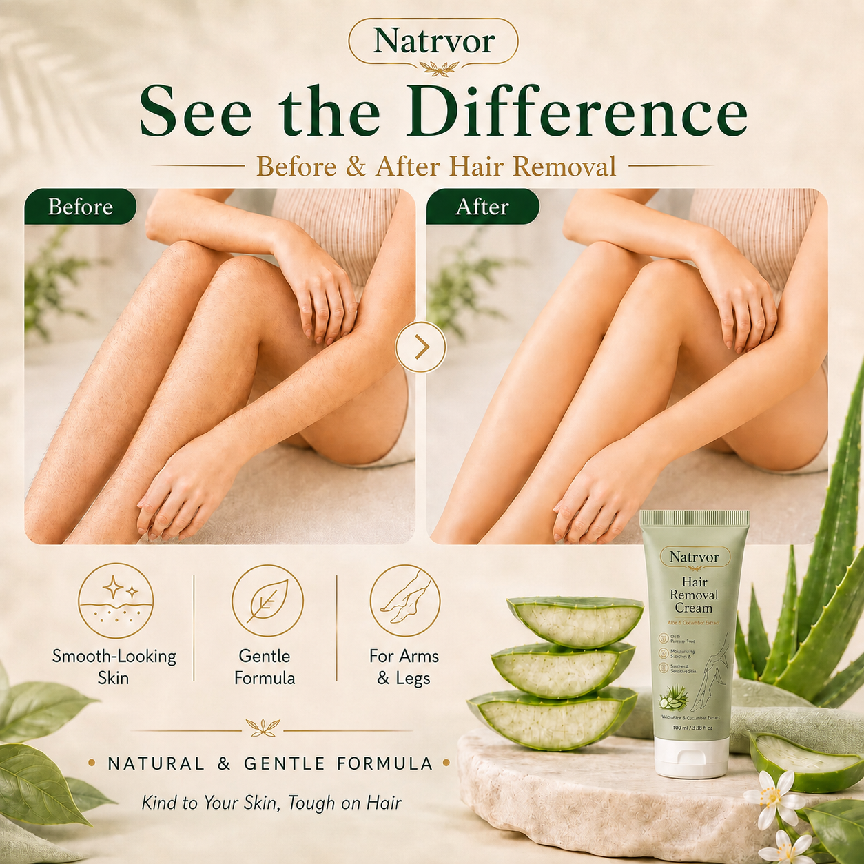Safeorigs  Natural Gentle Hair Removal Cream | For Women & Men, Sensitive Skin