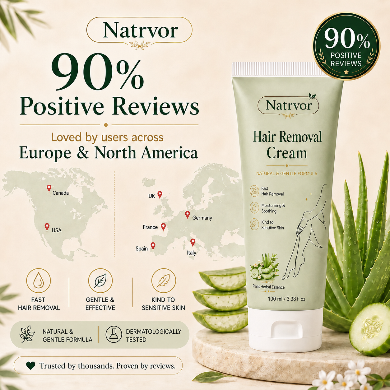 Safeorigs  Natural Gentle Hair Removal Cream | For Women & Men, Sensitive Skin