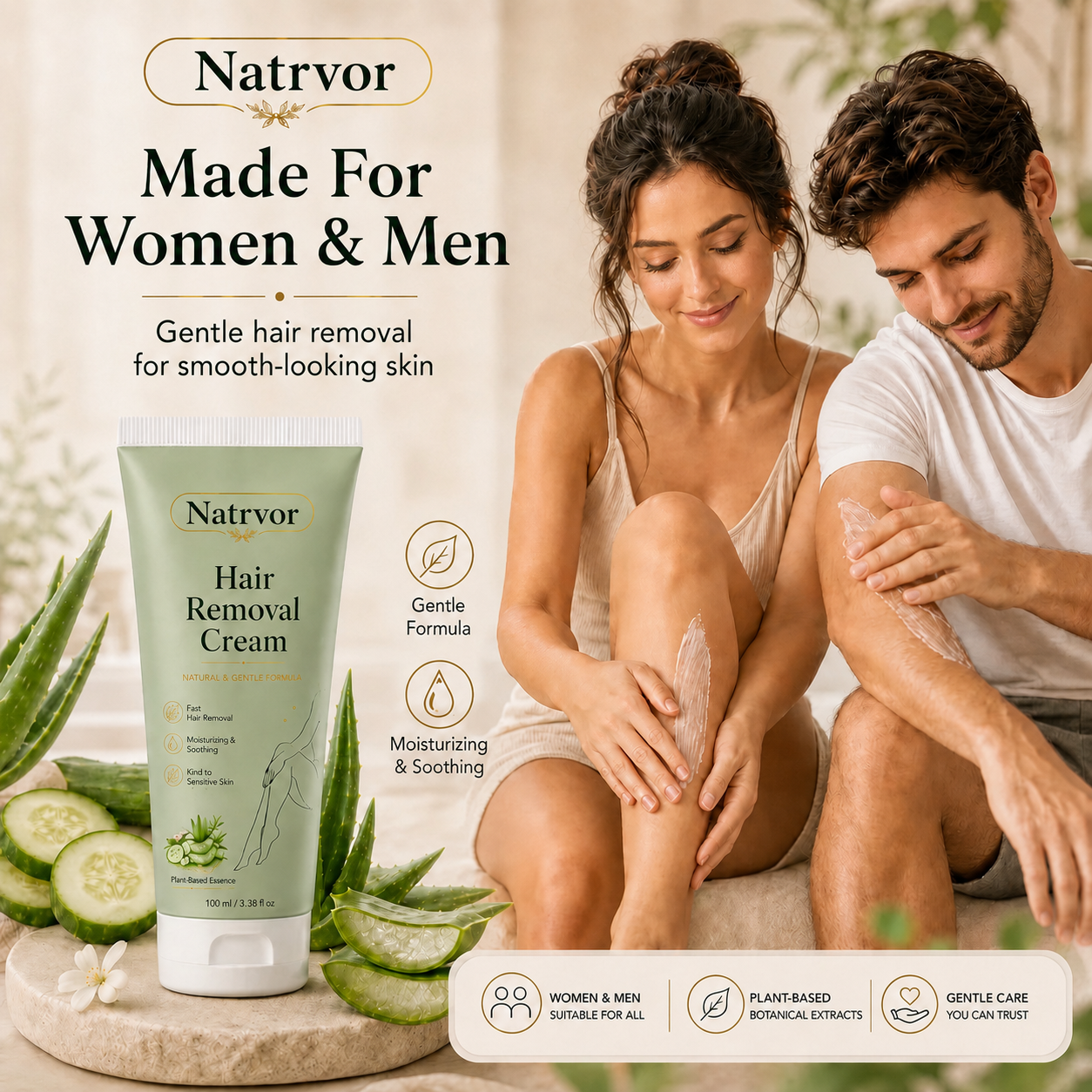 Safeorigs  Natural Gentle Hair Removal Cream | For Women & Men, Sensitive Skin