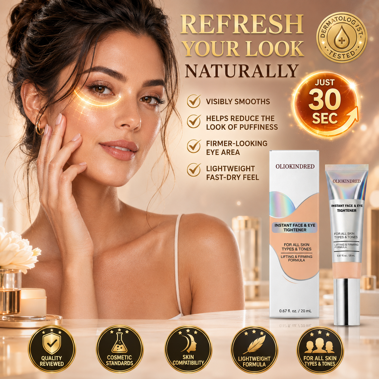 OLIOKINDRED™ Instant Face Temporary Tightener – Instant visible results in 30 seconds