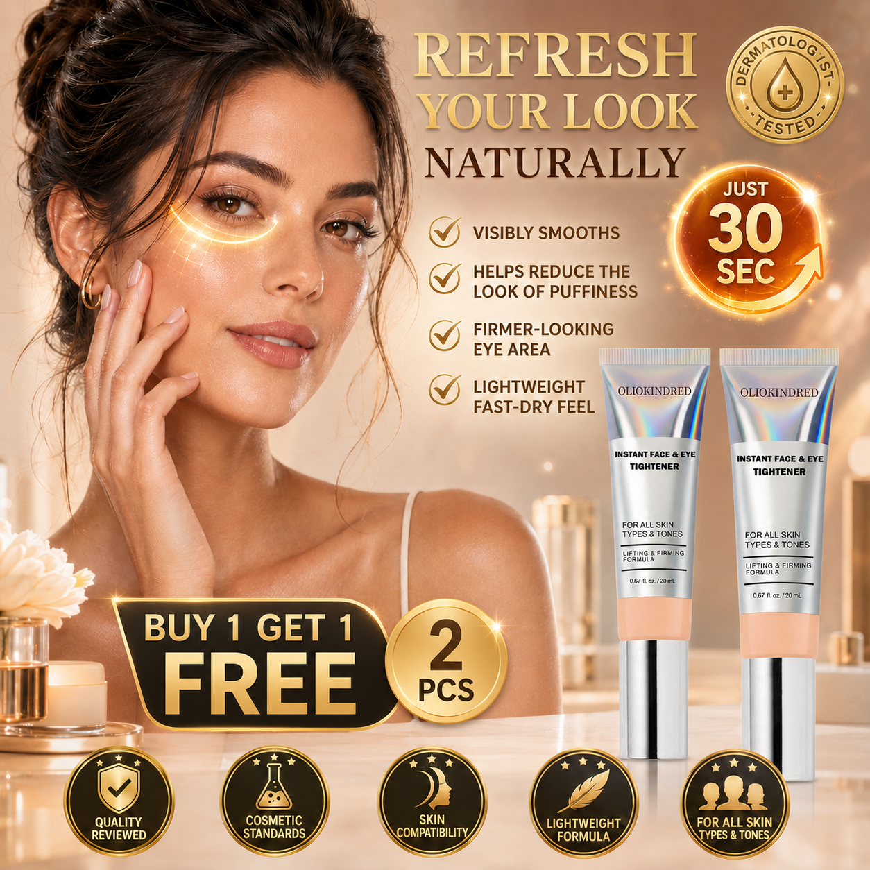 OLIOKINDRED™ Instant Face Temporary Tightener – Instant visible results in 30 seconds
