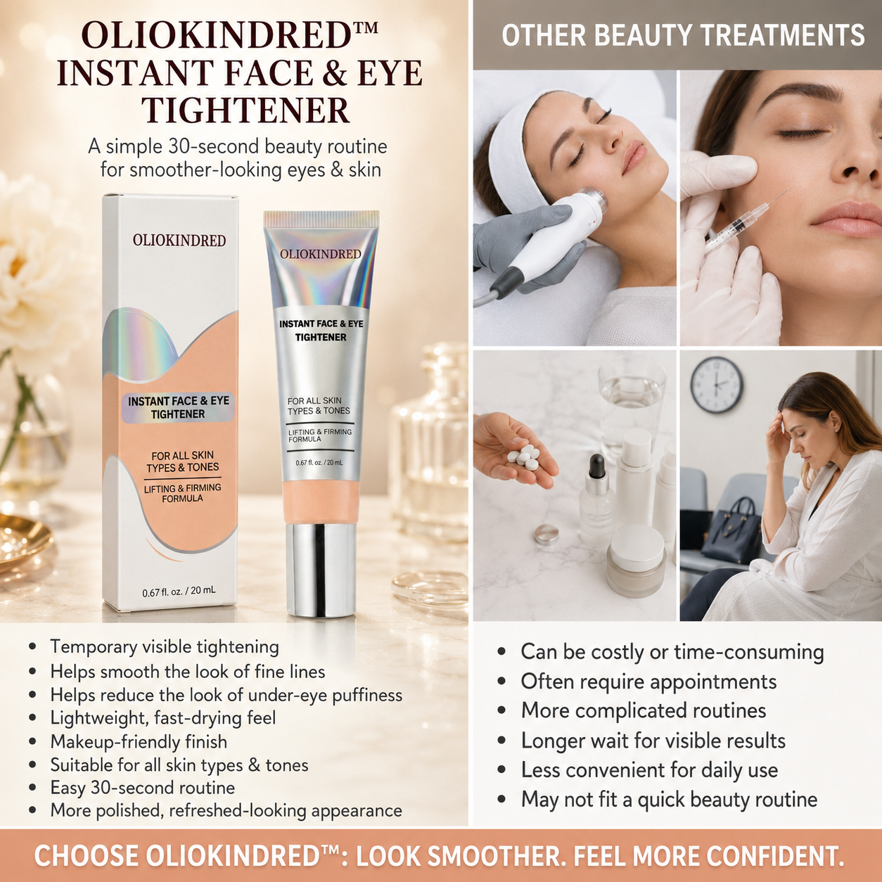 OLIOKINDRED™ Instant Face Temporary Tightener – Instant visible results in 30 seconds
