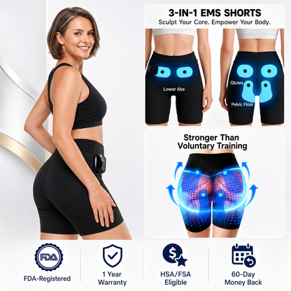 Neravio™ 3-Zone EMS Toning Shorts: Targeted Abdomen, Glutes & Pelvic Floor Support