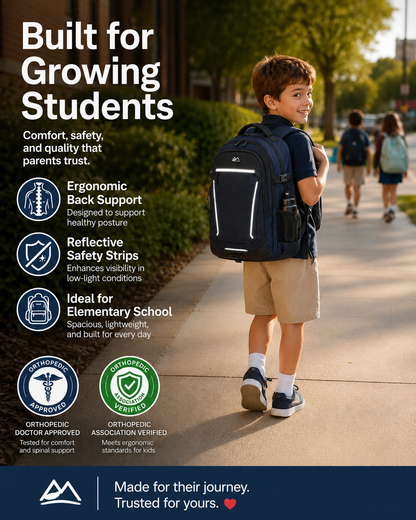 🔥🔥 Ergonomic Spine Support Backpack for Students – Lightweight, Reflective & Back-Friendly Design