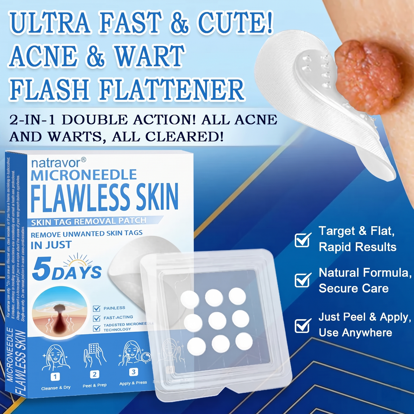 🔥 natravor® 2-in-1 Microneedle & Hydrocolloid Patch | Raised Moles,Acne,  Flat Warts & Skin Tags Remover | Improves Wrinkles, Scars & Blemishes | Invisible Pimple Patches for Face & Body