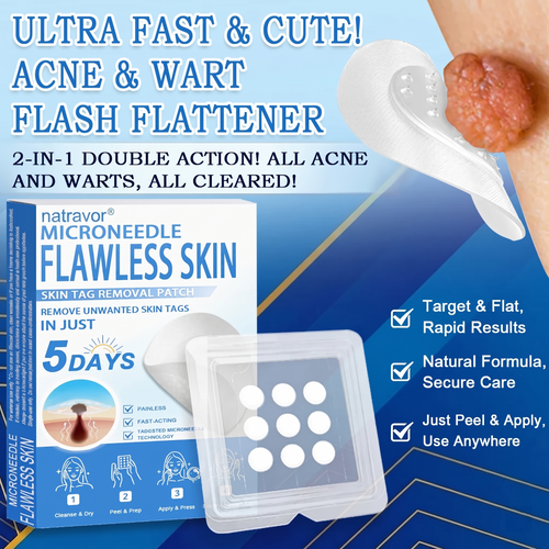 🔥 natravor® 2-in-1 Microneedle & Hydrocolloid Patch | Raised Moles,Acne,  Flat Warts & Skin Tags Remover | Improves Wrinkles, Scars & Blemishes | Invisible Pimple Patches for Face & Body