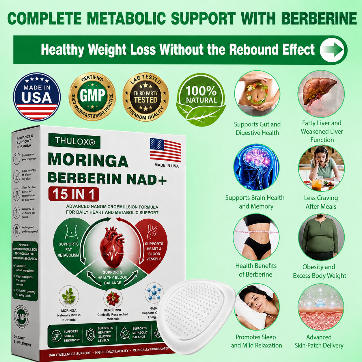 ⚡️ Thulox® 15-in-1 Moringa Berberine NAD+ Patch | Advanced Nano Delivery for Weight & Metabolic Support