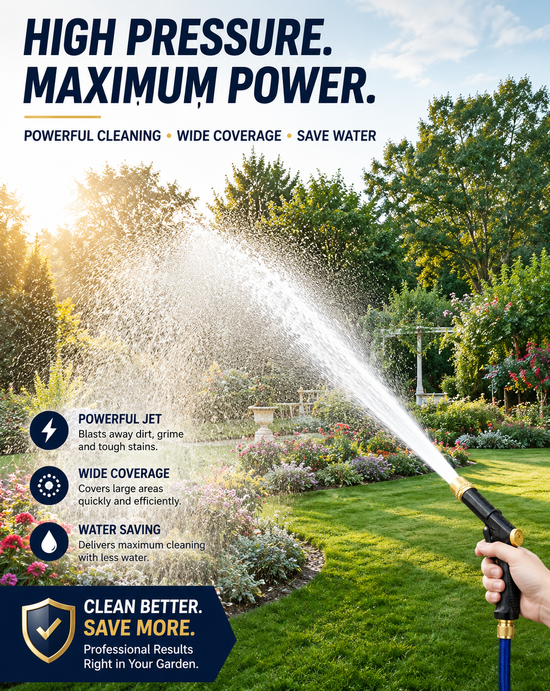 Expandable garden hose in use