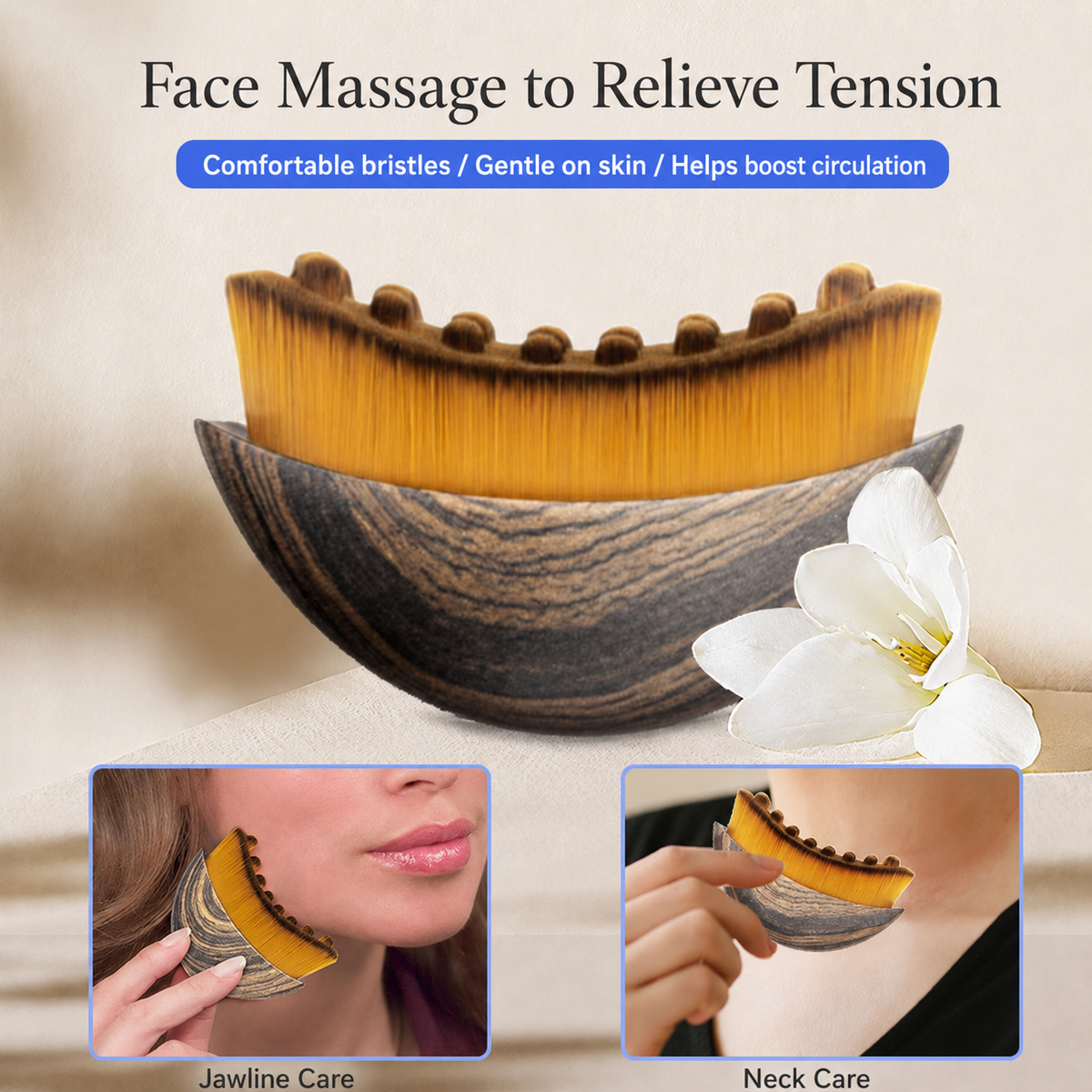 Walnut contour brush for face and body